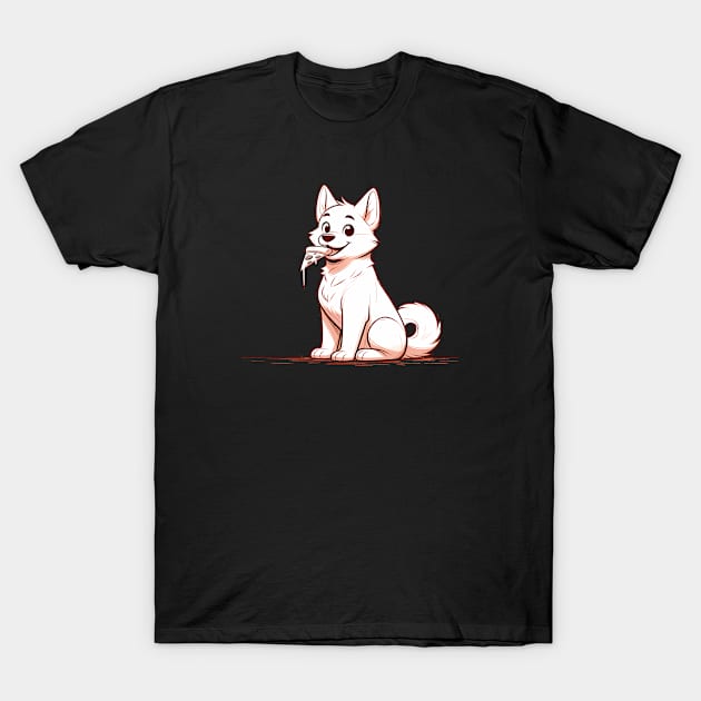 White Dog Eating Pizza T-Shirt by dukito